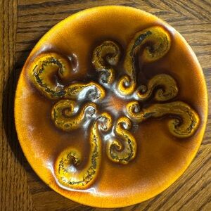 Vintage MCM Abstract Modern Enameled Copper Dish 7" Diameter